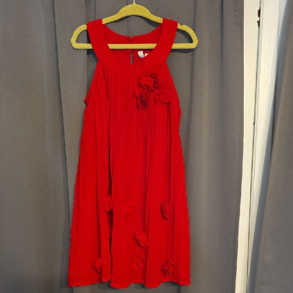 Pantaloons Junior Girl's Charming Red Dress Pleated Sleevless Flowers Sz 4/5 yrs